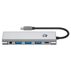 Tech-protect HB04 HUB adaptér USB-C - 3x USB / HDMI 4K / SD / TF / USB-C 100W / AV 3.5, šedý