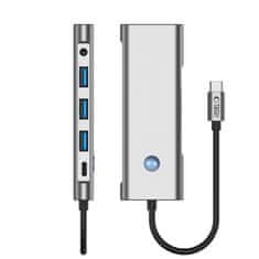 Tech-protect HB04 HUB adaptér USB-C - 3x USB / HDMI 4K / SD / TF / USB-C 100W / AV 3.5, šedý