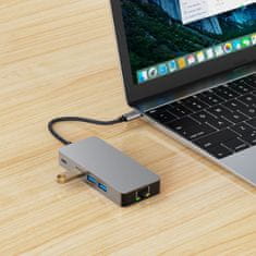 Tech-protect HB05 HUB adaptér USB-C - 3x USB / HDMI 4K / SD / TF / USB-C 100W / RJ45, šedý