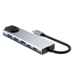 Tech-protect HB02 HUB adaptér USB-C - 2x USB / HDMI 4K / RJ45 / USB-C 100W, šedý