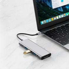 Tech-protect HB04 HUB adaptér USB-C - 3x USB / HDMI 4K / SD / TF / USB-C 100W / AV 3.5, šedý