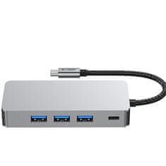 Tech-protect HB05 HUB adaptér USB-C - 3x USB / HDMI 4K / SD / TF / USB-C 100W / RJ45, šedý