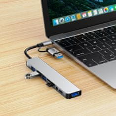 Tech-protect HB06 HUB adaptér USB-C + USB - 4x USB / USB-C / SD / TF / AV 3.5, šedý