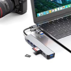 Tech-protect HB06 HUB adaptér USB-C + USB - 4x USB / USB-C / SD / TF / AV 3.5, šedý