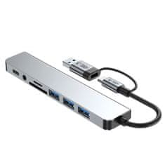 Tech-protect HB06 HUB adaptér USB-C + USB - 4x USB / USB-C / SD / TF / AV 3.5, šedý