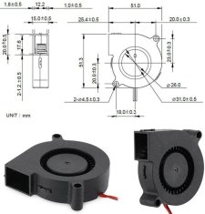 HADEX Ventilátor radiální 5015 50x50x15mm 24V/0,1A 4600 ot/min.