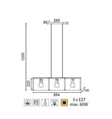 ACA Závesné svietidlo MORDOR max. 3x60W/E27/230V/IP20