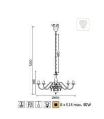 ACA Závesné svietidlo VELVET max. 8x40W/E14/230V/IP20