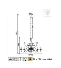 ACA Závesné svietidlo VELVET max. 12x40W/E14/230V/IP20