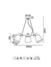 ACA Závesné svietidlo NORMA max. 3x60W/E14/230V/IP20