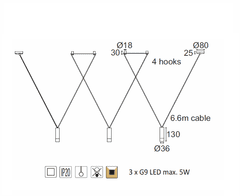 ACA Závesné svietidlo TERES max. 3x5W/G9/230V/IP20