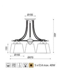 ACA Závesné lanové svietidlo GAVDOS max. 5x40W/E14/230V/IP20