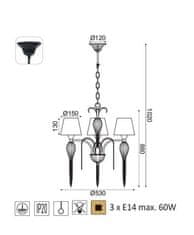 ACA Závesné svietidlo PALERMO max. 3x60W/E14/230V/IP20