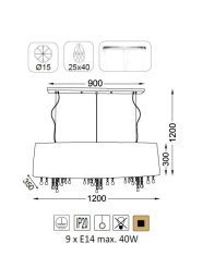 ACA Závesné svietidlo ALICE max. 9x40W/E14/230V/IP20