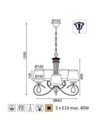 ACA Závesné svietidlo BASILICO max. 5x40W/E14/230V/IP20