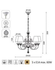 ACA Závesné svietidlo ZIZEL max. 5x60W/E14/230V/IP20