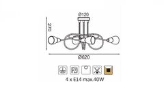 ACA Stropné svietidlo KAMET max. 4x40W/E14/230V/IP20