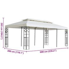 Vidaxl Altánok s dvojitou strieškou, biely 6x3 m, oceľ