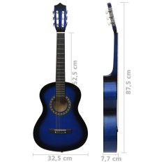 Vidaxl Klasická gitara pre začiatočníkov a deti modrá 1/2 34"