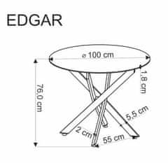 Halmar Moderní jídelní stůl EDGAR, deska - ořechová, nohy - černá (2p=1szt) (2 Karton)