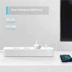 TP-LINK Chytrý prodlužovací kabel Tapo P300, Smart Wi-Fi, 3x zásuvka + 2xUSB, 1xUSB-C, Homekit, 1, 5m - bílý