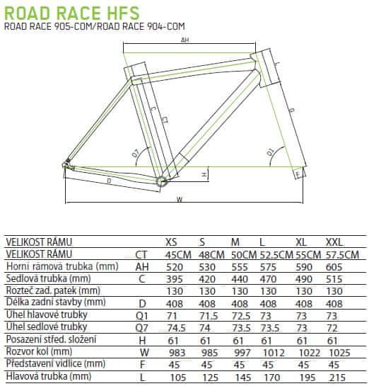 Geometrie rámu Merida Road race hfs