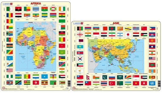 LARSEN Puzzle set Mapa ÁZIA + vlajky, Mapa Afriky + vlajky MAXI