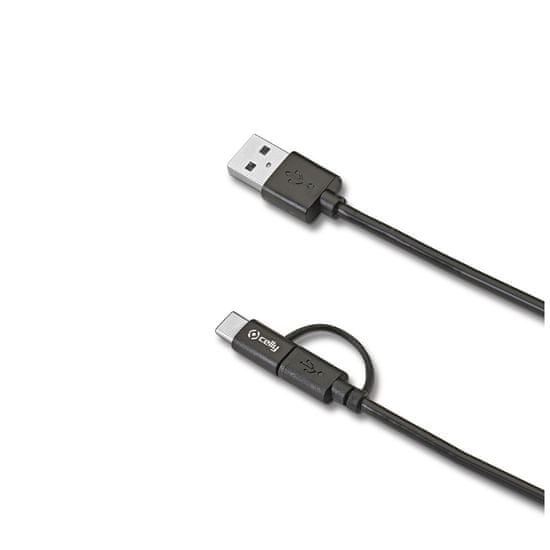 CELLY USB kabel s microUSB a redukcí na USB-C, černý