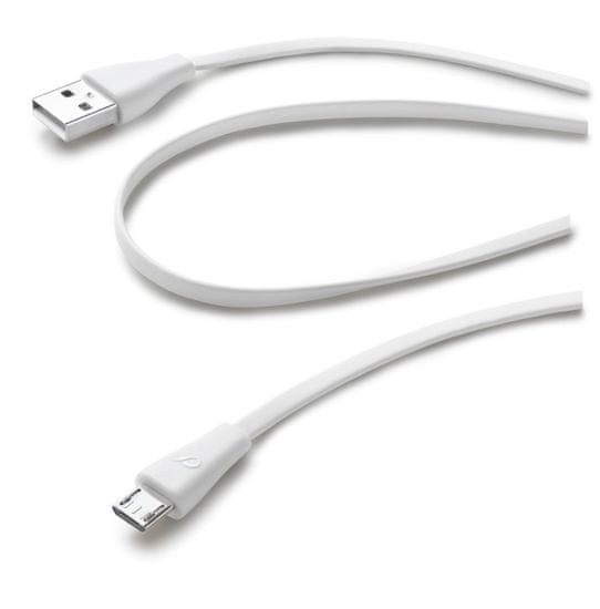 CellularLine plochý dátový kábel, microUSB, 1 m, biela