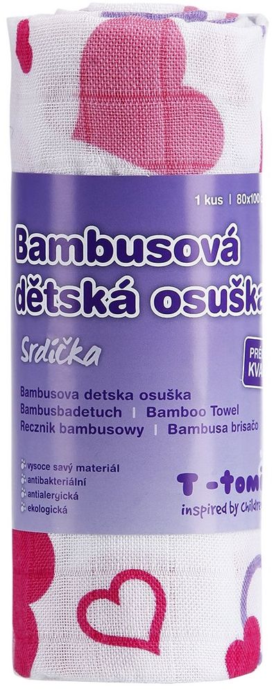 T-tomi Bambusová osuška, 1 kus, Srdiečka