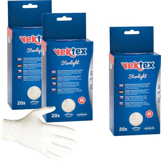 Vektex Jednorazové rukavice Starlight, veľkosť M, 3x 20 ks