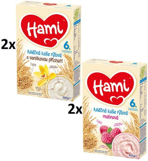 Hami Mliečna kaša s príchuťou vanilky a s malinami - 4 x 225g