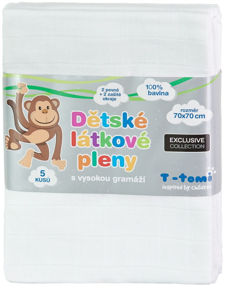 T-tomi TETRA plienky EXCLUSIVE COLLECTION, biele, 70x70, 5ks