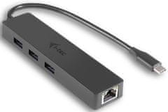 I-TEC Rozbočovač Slim (USB-C, 3x port + RJ45 port), čierna