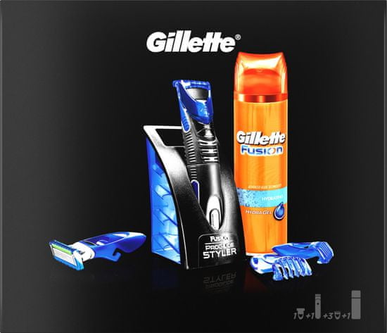 Gillette Fusion Pánsky Styler + Gél na holenie 200 ml + 3 nástavce