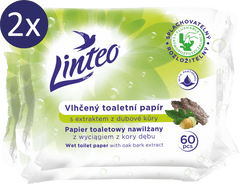 LINTEO Vlhčený toaletný papier s extraktom z dubovej kôry 2 × 60 ks splachovateľný