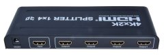 PremiumCord HDMI splitter 1-4 porty, kovové puzdro, 4K, FULL HD, 3D khsplit4b