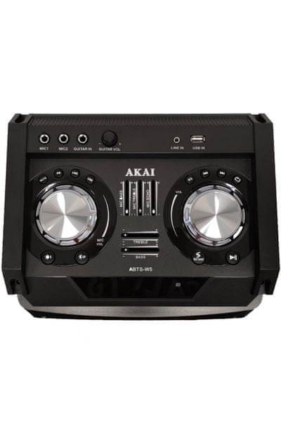 prenosný reproduktor Bluetooth akai ABTS-W5 aux Bluetooth fm rádio sieťová prevádzka usb fm rádio tuner diaľkový ovládač