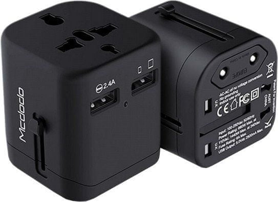 Mcdodo Cestovný adaptér, 2x USB EU/UK/US, 5V/2.4A, čierny, CP-4380