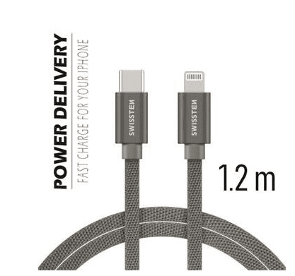 SWISSTEN DÁTOVÝ KÁBEL SWISSTEN TEXTILE USB-C / LIGHTNING 1,2 M SIVÝ 71525202