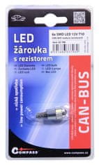 Compass  Žiarovka 6 SMD LED 12V T10 s rezistorom CAN-BUS ready biela