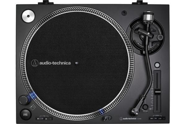 klasický kvalitný nadčasový gramofón audio technica at-lp140xp anti skate robustné prevedenie obojsmerný chod ramienko v tvare s plne manuálne ovládanie riadený kryštálom