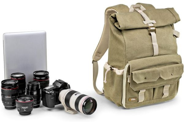 batoh na fotoaparát national geographic ee backpack m 5170 2-komorový samostatné vnútorné vrecko na dslr a csc objektívy notebook tablet statív odolné vonkajšie materiály všitá pláštenka bočné a vonkajšie vrecká