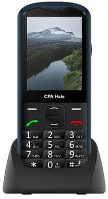 CPA Halo 18 Senior, mobil pre seniorov, nabíjací stojan, veľký displej, čitateľné veľké písmo, veľké oddelené tlačidlá, SOS tlačidlo