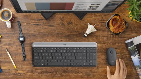 Klávesnica a myš Logitech MK470 Slim Wireless Combo, US tichá prevádzka, redukcia hluku