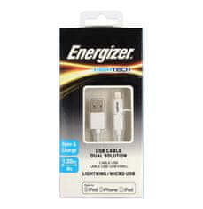 Energizer univerzálny nabíjací kábel Hightech lightning/microUSB cable 2.4A 1,2m White