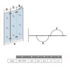 H K Vaňová zástena S3 CLEAR 100x140 – trojdielna sklopná, číre sklo