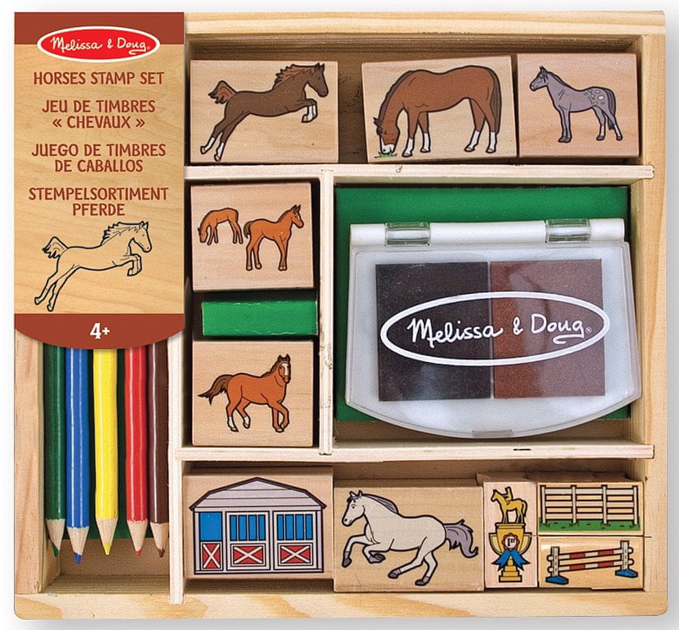 Melissa & Doug Drevená pečiatky v krabičke - Kone