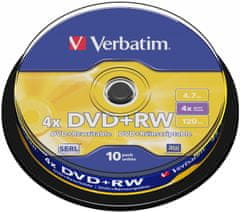 VERBATIM DVD+RW SERL 4,7GB, 4x, spindle 10 ks (43488)