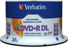 VERBATIM DVD+R DL AZO 8,5GB, 8x, printable, inverse stack, spindle 50 ks (97693)